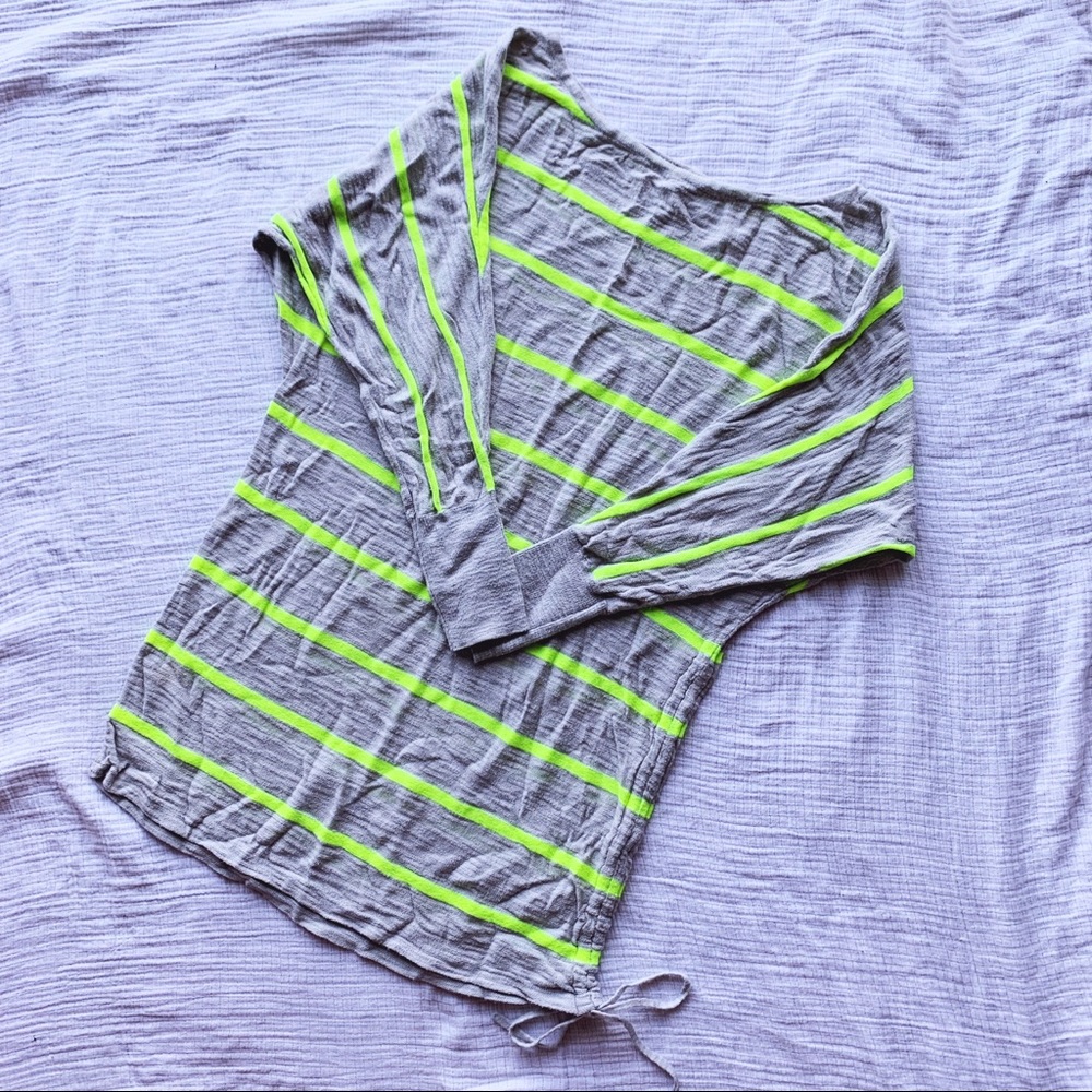 Express side tie green and grey striped top SZ xs